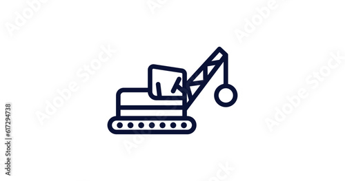 derrick with ball icon. Thin line derrick with ball icon from construction collection. Outline vector isolated on white background. Editable derrick with ball symbol can be used web and mobile