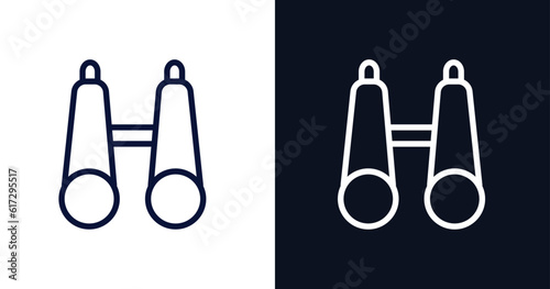 binoculars icon. Thin line binoculars icon from military and war and  collection. Outline vector isolated on dark blue and white background. Editable binoculars symbol can be used web and mobile