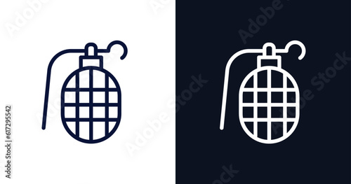 granade icon. Thin line granade icon from military and war and  collection. Outline vector isolated on dark blue and white background. Editable granade symbol can be used web and mobile