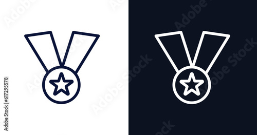 medal icon. Thin line medal icon from military and war and  collection. Outline vector isolated on dark blue and white background. Editable medal symbol can be used web and mobile