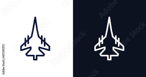fighter plane icon. Thin line fighter plane icon from military and war and  collection. Outline vector isolated on dark blue and white background. 