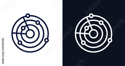 militar radar icon. Thin line militar radar icon from military and war and  collection. Outline vector isolated on dark blue and white background. 