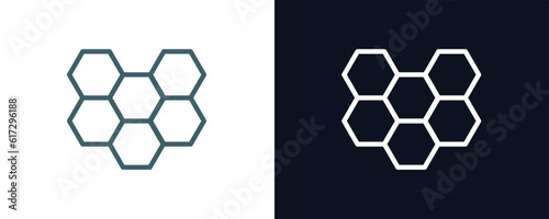 honeycomb icon. Thin line honeycomb icon from agriculture and farm collection. Outline vector isolated on dark blue and white background. Editable honeycomb symbol can be used web and mobile