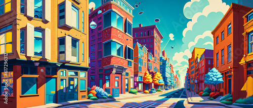 Surrealist street in the heart of a colorful city. Generative AI. © 4K_Heaven