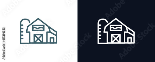 barn icon. Thin line barn icon from agriculture and farm collection. Outline vector isolated on dark blue and white background. Editable barn symbol can be used web and mobile