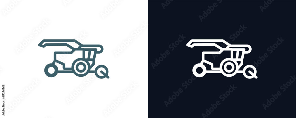 harvester icon. Thin line harvester icon from agriculture and farm collection. Outline vector isolated on dark blue and white background. Editable harvester symbol can be used web and mobile