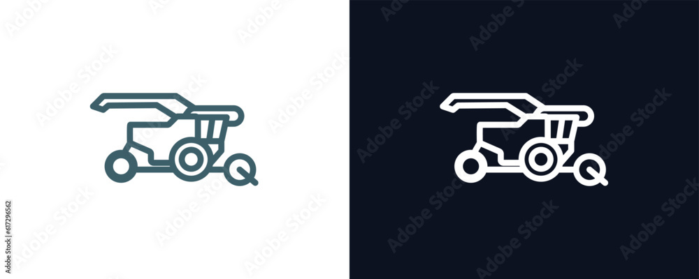 harvester icon. Thin line harvester icon from agriculture and farm collection. Outline vector isolated on dark blue and white background. Editable harvester symbol can be used web and mobile harvester icon. Thin line harvester icon from agriculture and farm collection. Outline vector isolated on dark blue and white background. Editable harvester symbol can be used web and mobile
