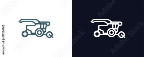 harvester icon. Thin line harvester icon from agriculture and farm collection. Outline vector isolated on dark blue and white background. Editable harvester symbol can be used web and mobile