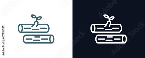 wood logs icon. Thin line wood logs icon from agriculture and farm collection. Outline vector isolated on dark blue and white background. Editable wood logs symbol can be used web and mobile