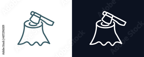 wood chop icon. Thin line wood chop icon from agriculture and farm collection. Outline vector isolated on dark blue and white background. Editable wood chop symbol can be used web and mobile