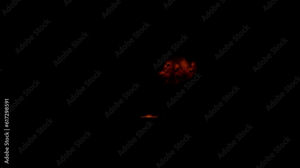 Medium fire explosion from lower half of the screen, dark background, VFX effect overlay alpha matte, explosion effect video. Small fire stays burning after explosion. 60fps. Medium fire explosion from lower half of the screen, dark background, VFX effect overlay alpha matte, explosion effect video. Small fire stays burning after explosion. 60fps.