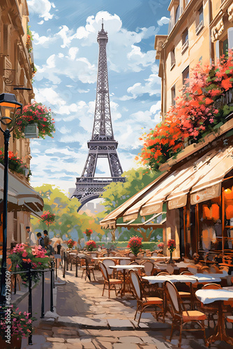 cafe in Paris with the Eiffel tower, ai generative © ZoomTeam