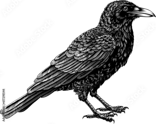 Fotografie Crow Raven Rook Bird Vintage Engraved Woodcut