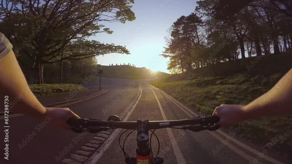 POV Cycling in sunset on bike lane Phoenix Park Dublin chest mount