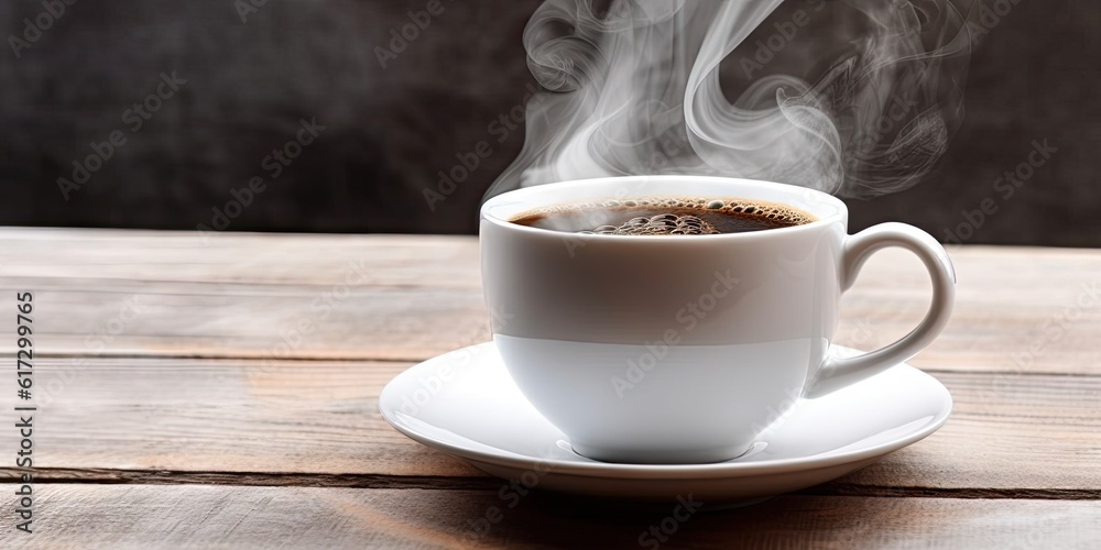 Fresh Espresso Coffee on Wooden Table. Closeup of Hot Aroma and Breakfast Morning Drink with Cup and Background Cafe Fresh Espresso Coffee on Wooden Table. Closeup of Hot Aroma and Breakfast Morning Drink with Cup and Background Cafe