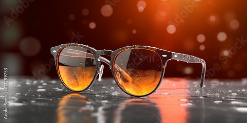 Sunglasses and waterdrop copy space blurred background, AI Generated photo