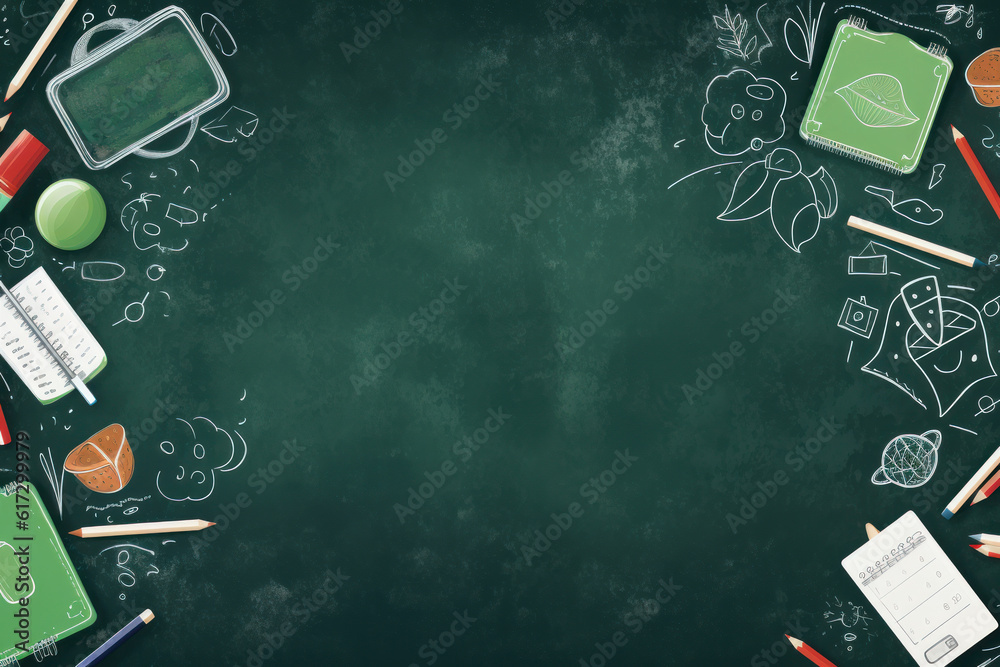 Green chalkboard Back to school concept banner graphic design background.