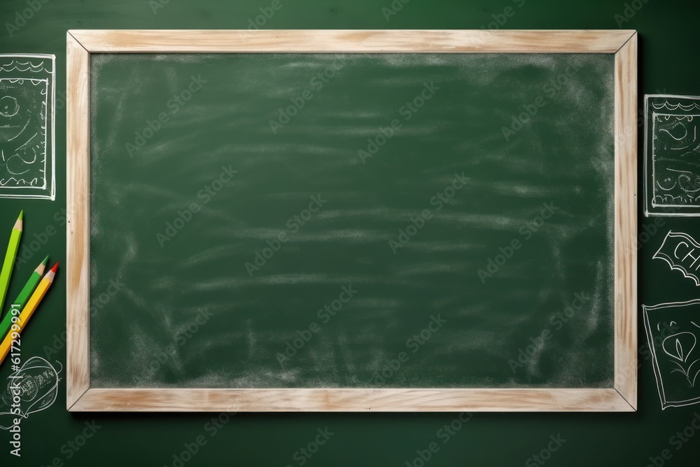 Green chalkboard Back to school concept banner graphic design background.