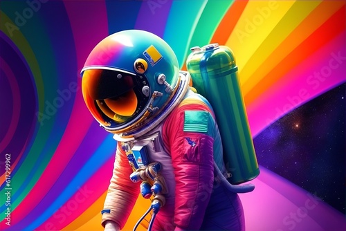 Abstract image of cosmonaut in colors of rainbow. Generative AI photo