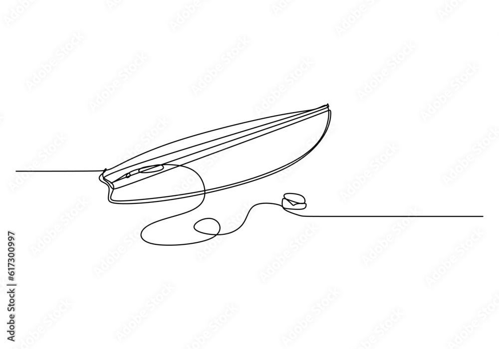 Surfboard One Line Drawing: Continuous Hand Drawn Sport Theme Object Surfboard One Line Drawing: Continuous Hand Drawn Sport Theme Object