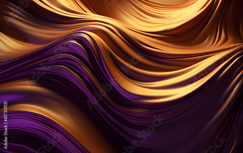 Abstract background with smooth lines in purple and gold colors for design, Generative AI