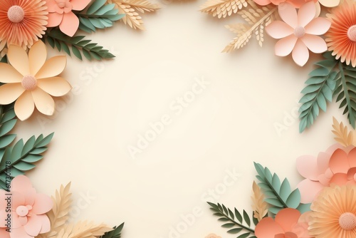 Flower boarder frame with copy space background paper craft style.