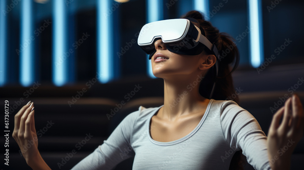 Woman utilizing virtual reality technology for therapy or rehabilitation Woman utilizing virtual reality technology for therapy or rehabilitation