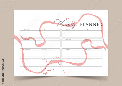 Weekly planner, bullet journal planner template, vector illustration in rustic style. 