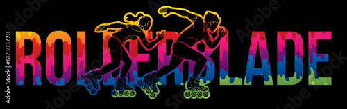 Rollerblade Player with Text Graffiti Extreme Sport Graphic Vector
