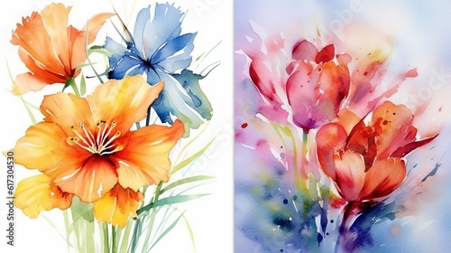 Floral watercolor art in a realistic and vibrant style. AI generated