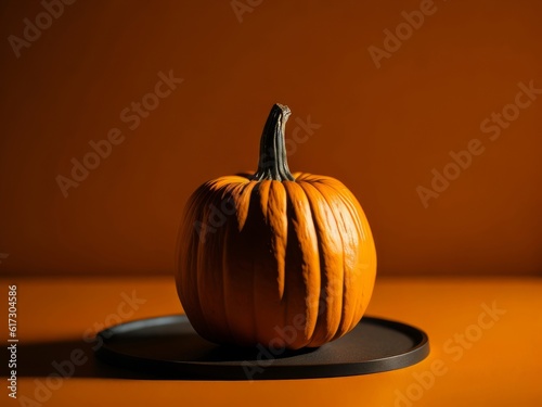 minimalist orange Pumpkin on orange backgrounds, Halloween design concept, AI Generated