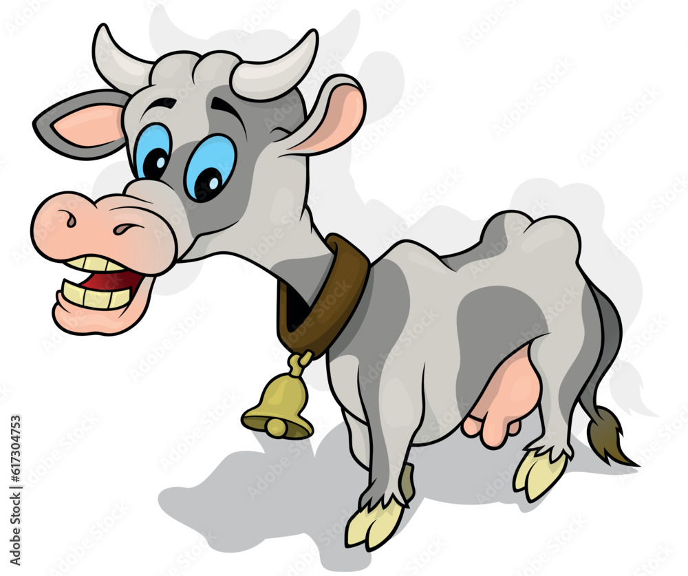 Fototapeta premium Funny Spotty Cow with a Bell on his Neck
