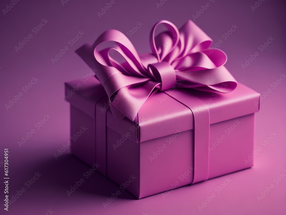 Obraz premium Pink glittering gift box on pink bokeh background, AI Generated