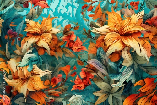 Background intricate floral texture graffiti  photorealistic  highly detailed  digital painting  artstation  sharp focus  summer colors Generative AI