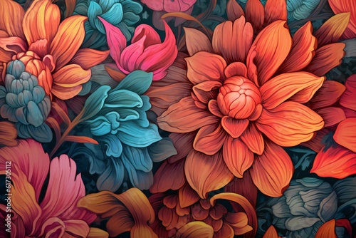 Background intricate floral texture graffiti, photorealistic, highly detailed, digital painting, artstation, sharp focus, summer colors Generative AI