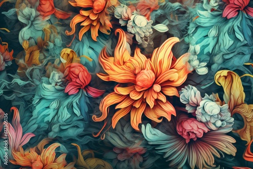 Background intricate floral texture graffiti, photorealistic, highly detailed, digital painting, artstation, sharp focus, summer colors Generative AI