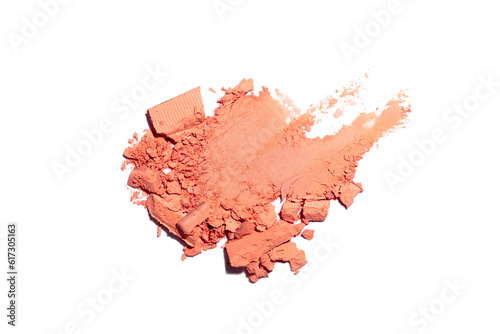 Smear of broken eye shadow or blush isolated on white background.