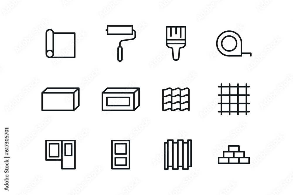 Construction materials isolated icon set. Construction materials isolated icon set.