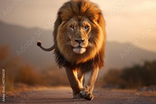 Adult lion walking in jungle