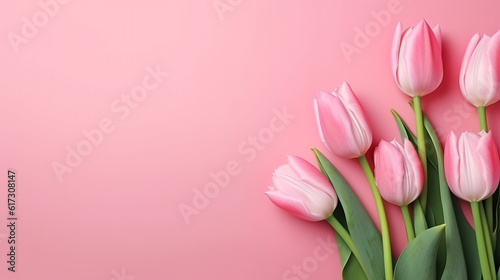 bouquet of pink tulips. Generative Ai.  © PETR BABKIN