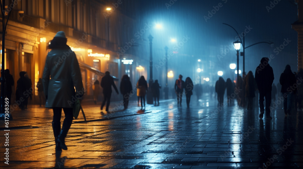 people walking in the city at night. Generative Ai. 