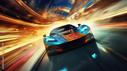 fast moving car in motion blur. Generative Ai. 