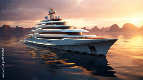super luxury yacht at sunset. Generative Ai. 
