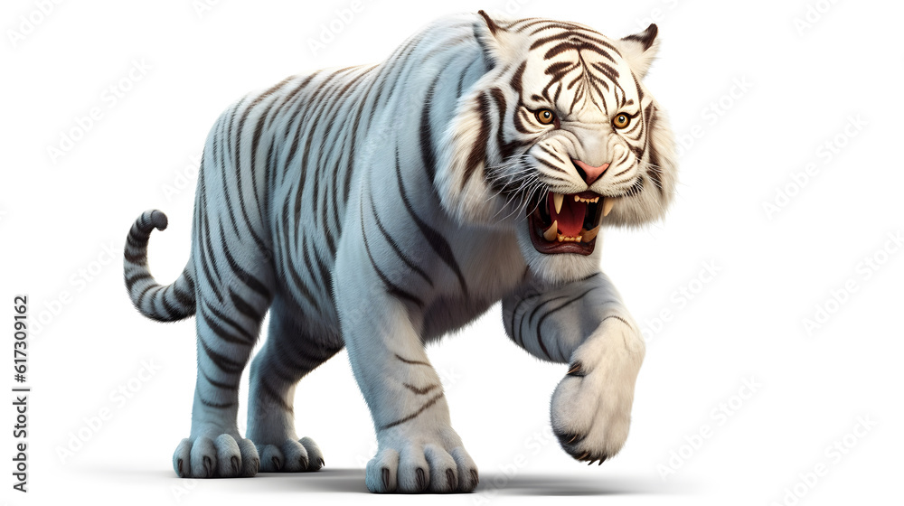 Obraz premium White tiger or bleached tiger isolated on white background. AI generated