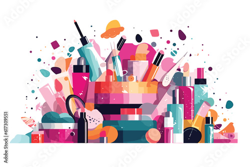 Gift Ideas, Shopping cosmetic packaging and happy new year celebration. vector art illustration on white background.