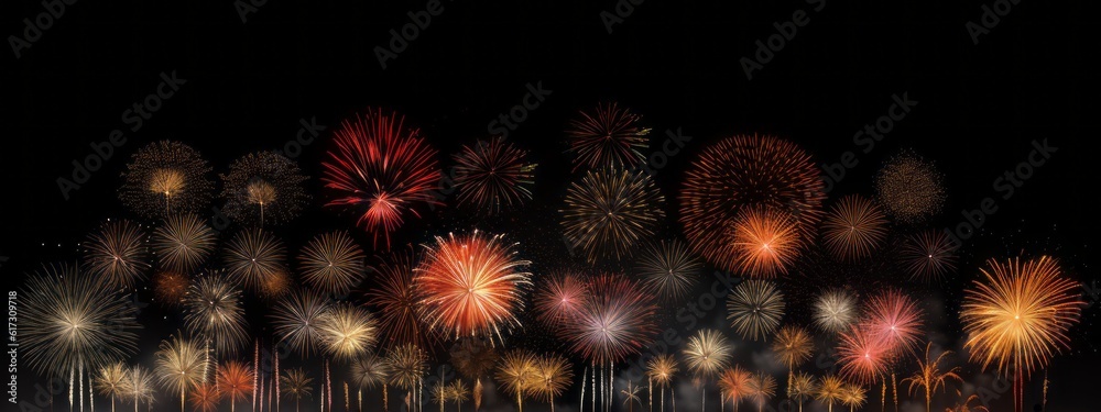 © Corri Seizinger - HAPPY NEW YEAR 2024 - Festive firework silvester New Year's Eve Party background banner greeting card - Colorful fireworks pyrotechnics in the dark black night (Generative Ai).