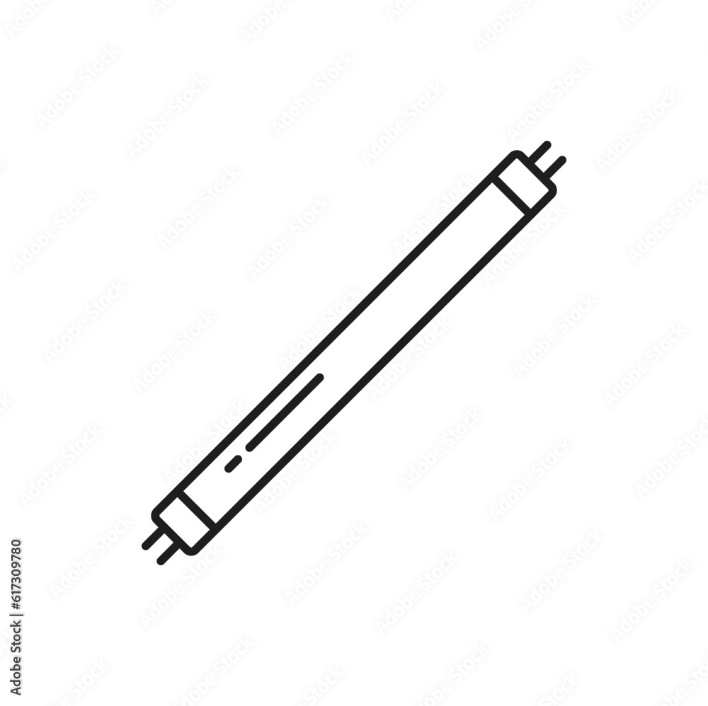 Fluorescent light tube and LED lamp line icon. Modern energy efficient lamp, eco lightbulb or electricity saving illumination technology outline vector pictogram or sign with light tube Fluorescent light tube and LED lamp line icon. Modern energy efficient lamp, eco lightbulb or electricity saving illumination technology outline vector pictogram or sign with light tube
