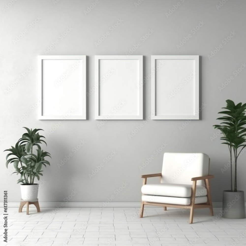 Template Frame Art print Mock up three blank white photo frames in modern minimal interior Generative AI Template Frame Art print Mock up three blank white photo frames in modern minimal interior Generative AI