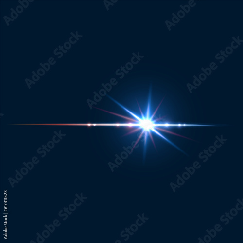 Light shine or sparkle flash and bokeh lens flare effect, vector sunshine halo glow. Sparkle flare or prism glow and camera flash effect, star twinkle or shiny sun and laser beam on sky background