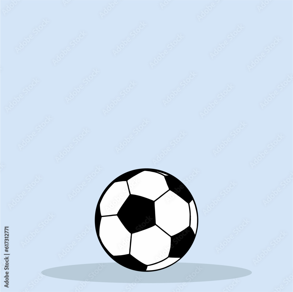 Fototapeta premium soccer ball with shadow, sports equipment, black and white illustration on blue background, conceptual vector icon, banner, template
